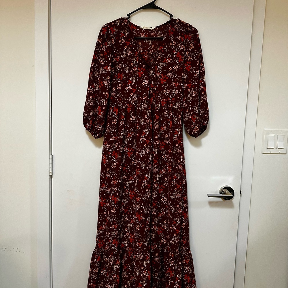 Lush Red Floral Long Sleeve Dress